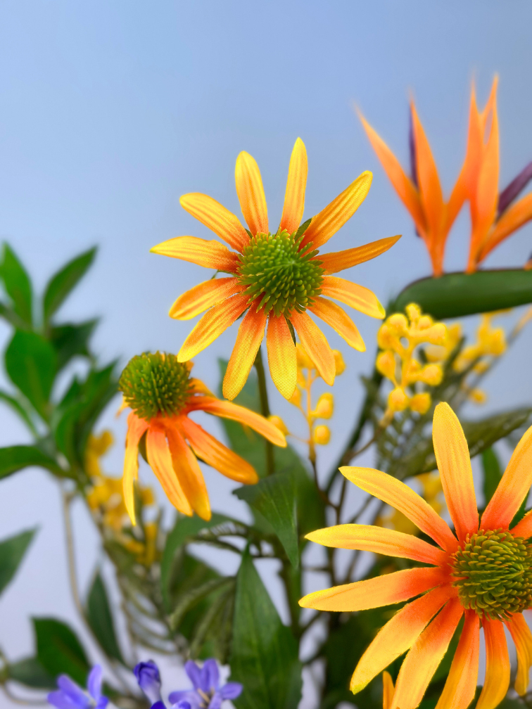 Zijden boeket "Zonnedauw" - incl. vaas