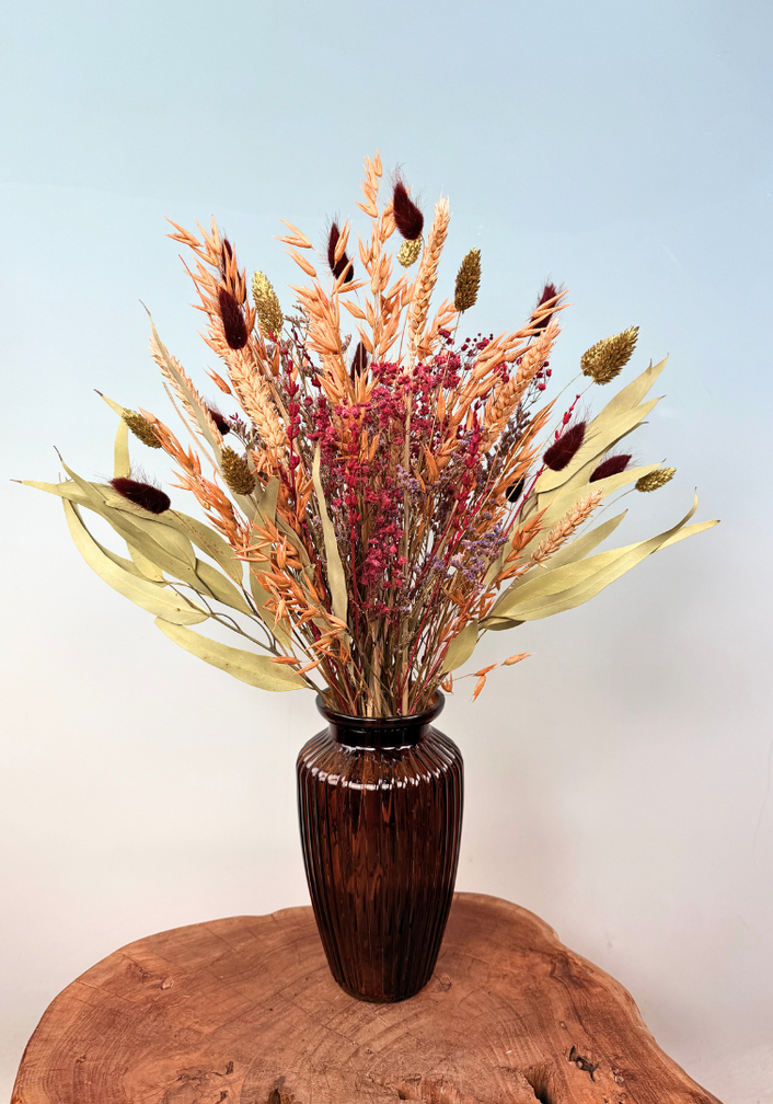 Droogbloemen boeket "Colours of the Wind" - incl. bruine vaas | 50cm