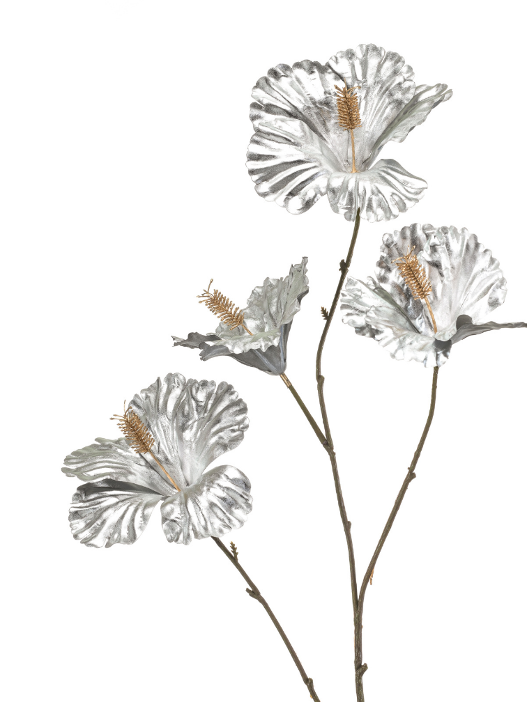 Zijden bloem "Hibiscus" silver | 86 cm