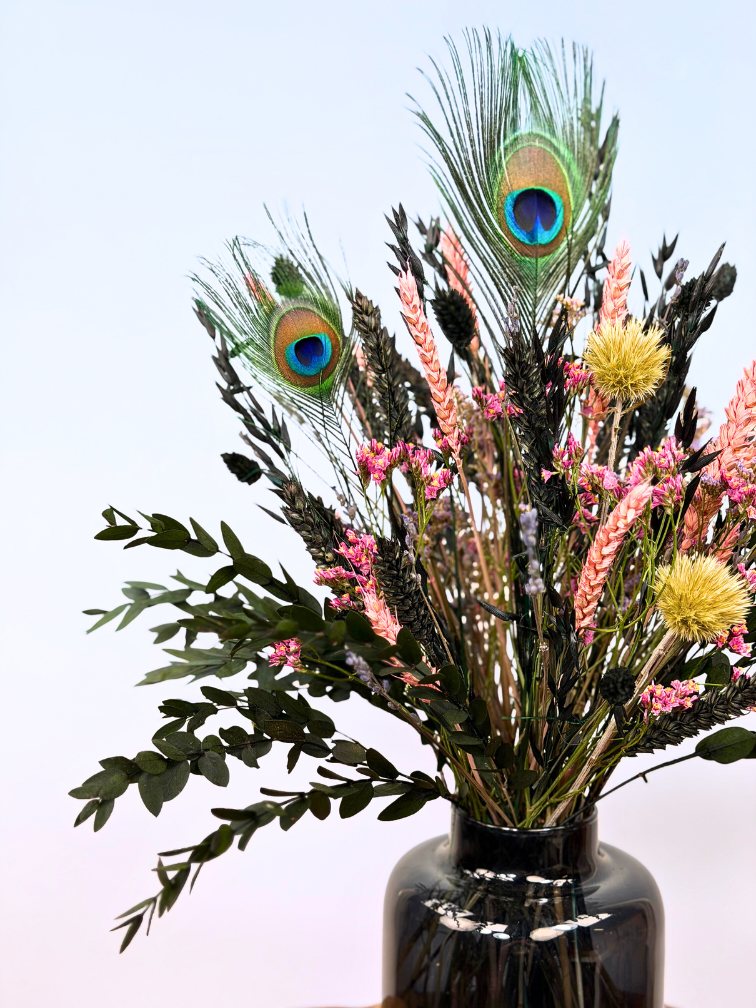 Droogbloemen boeket "Jungle Fever" - inclusief vaas | 50cm