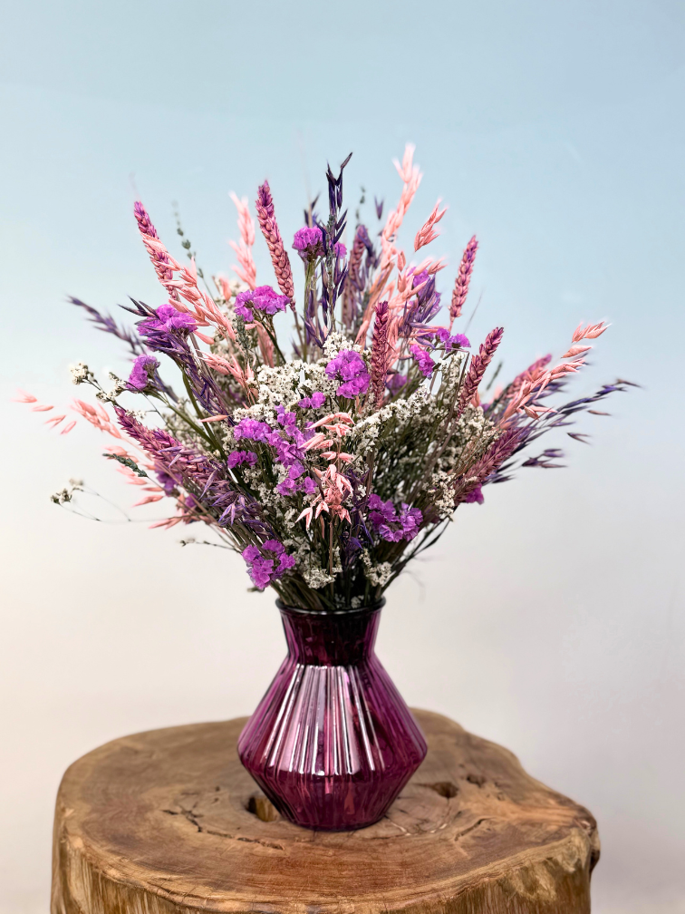 Droogbloemen boeket "Purple Crush" incl. vaas | 35 cm