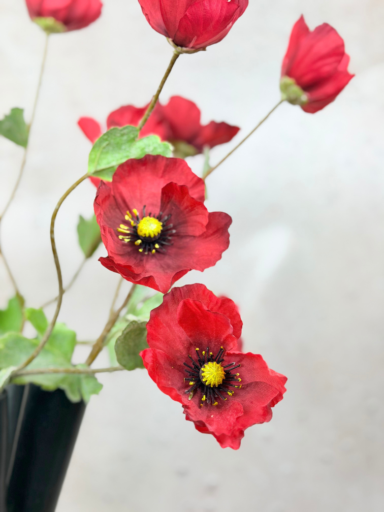 Zijdenboeket "Poppy Field" incl. zwarte vaas