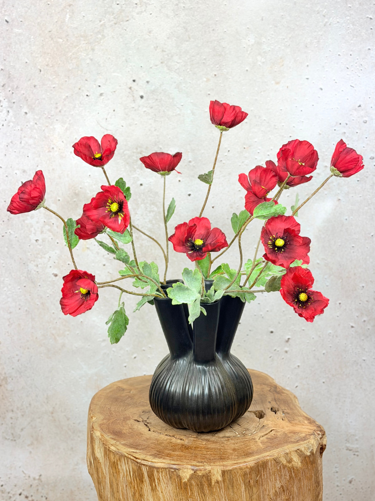 Zijden boeket "Poppy Field" incl. beige vaas