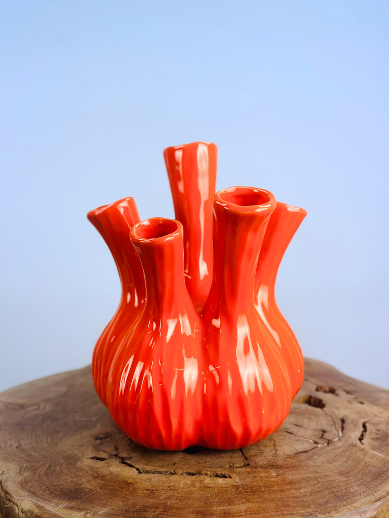 Zijden boeket "Flaming Love" - incl. oranje tulpenvaas | 60cm