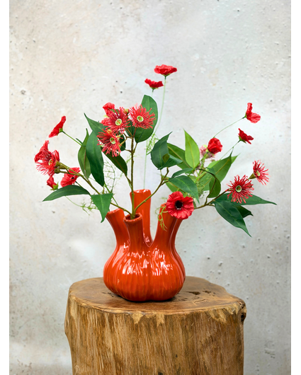 Zijden boeket "Flaming Love" - incl. oranje tulpenvaas | 60cm