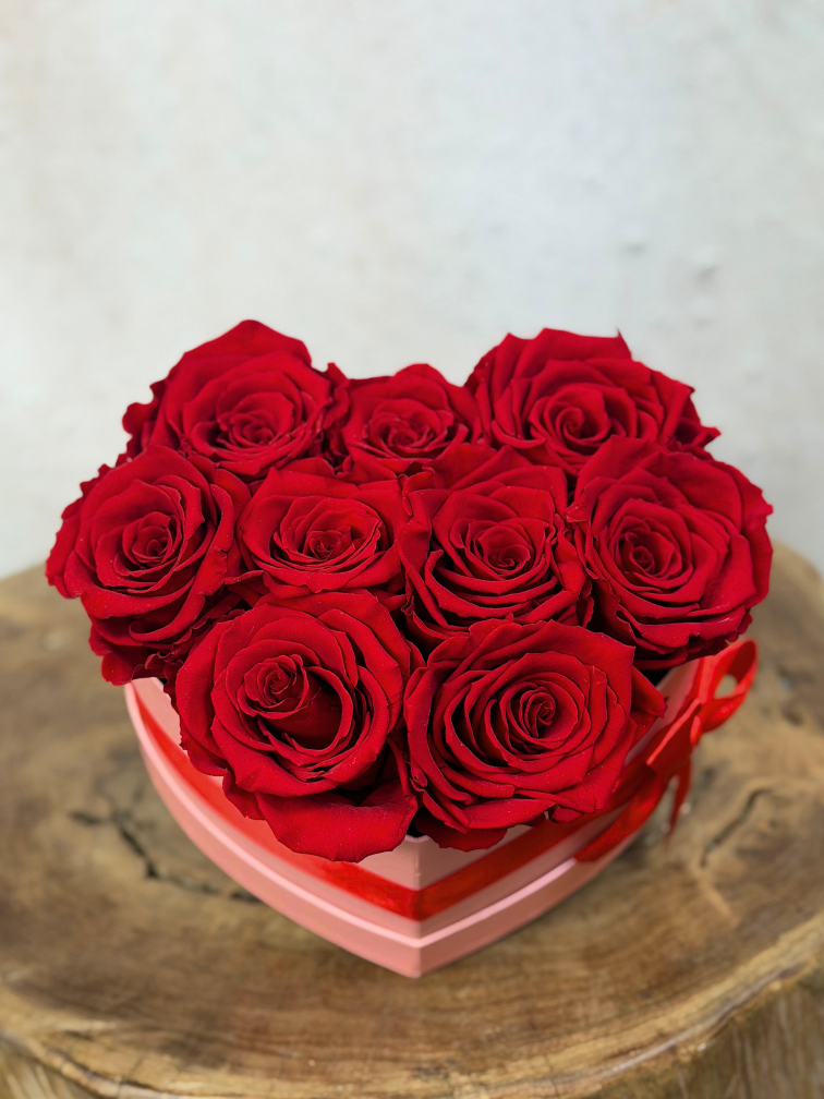 Longlife Rozenbox 'hart' (9 stuks rozen)