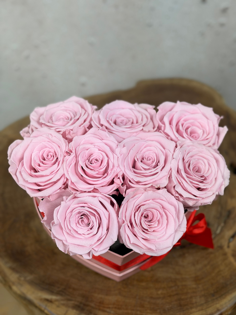 Longlife Rozenbox 'hart' (9 stuks rozen)