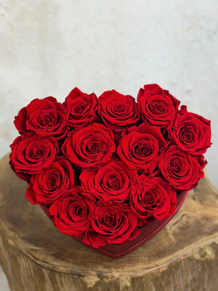 Longlife Rozenbox 'hart' met 14 rode Longlife rozen