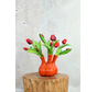 Kunstboeket "Rode Tulpen" - incl. oranje tulpenvaas | 45cm