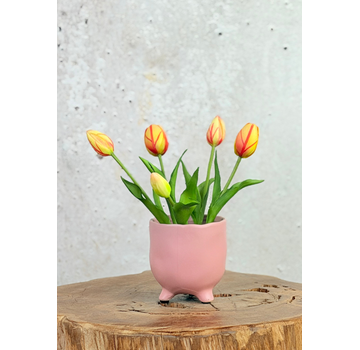 Kunst Tulpen - oranje (incl. roze pot) | 30cm