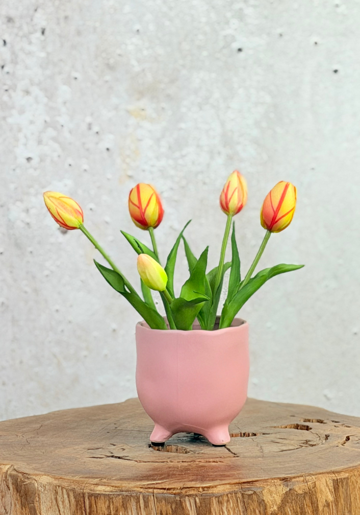 Kunst Tulpen - oranje (incl. roze pot) | 30cm
