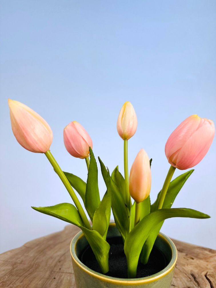 Kunst Tulpen - roze (incl.  roze pot) | 30cm
