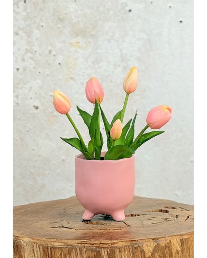 Kunst Tulpen - roze (incl.  roze pot) | 30cm