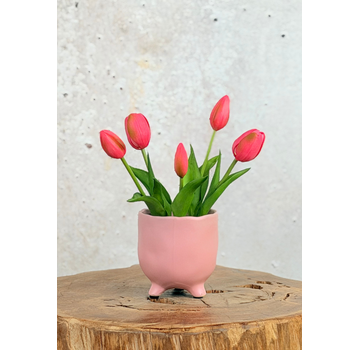 Kunst Tulpen - fuchsia (incl. roze pot) | 30cm