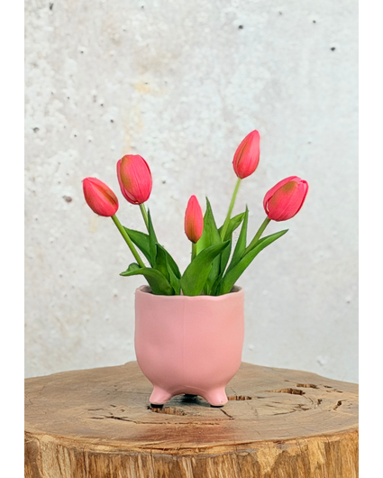 Kunst Tulpen - fuchsia (incl. roze pot) | 30cm