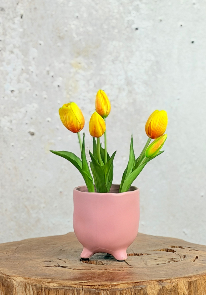 Kunst Tulpen - geel (incl. roze pot) | 30cm