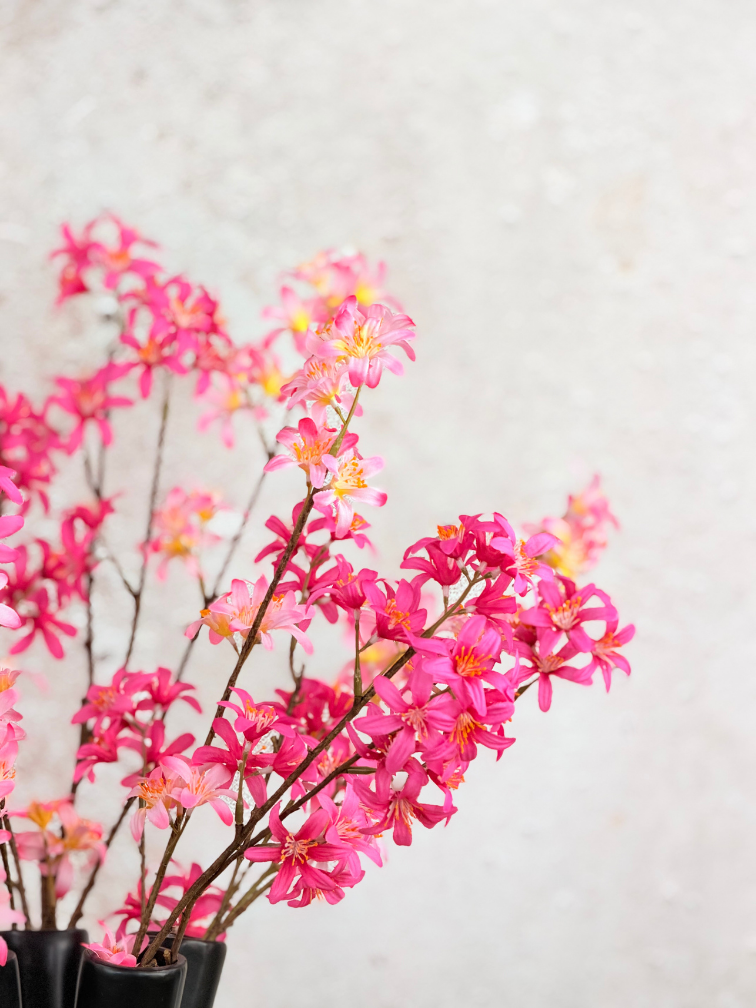 Zijden boeket "Pink Blossom" incl. zwarte vaas