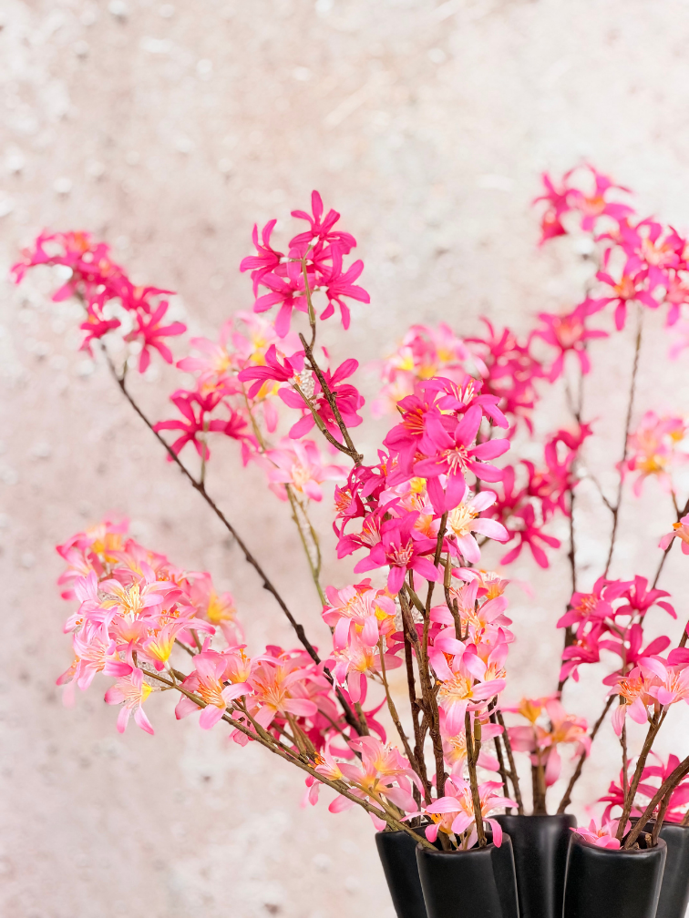Zijden boeket "Pink Blossom" incl. zwarte vaas