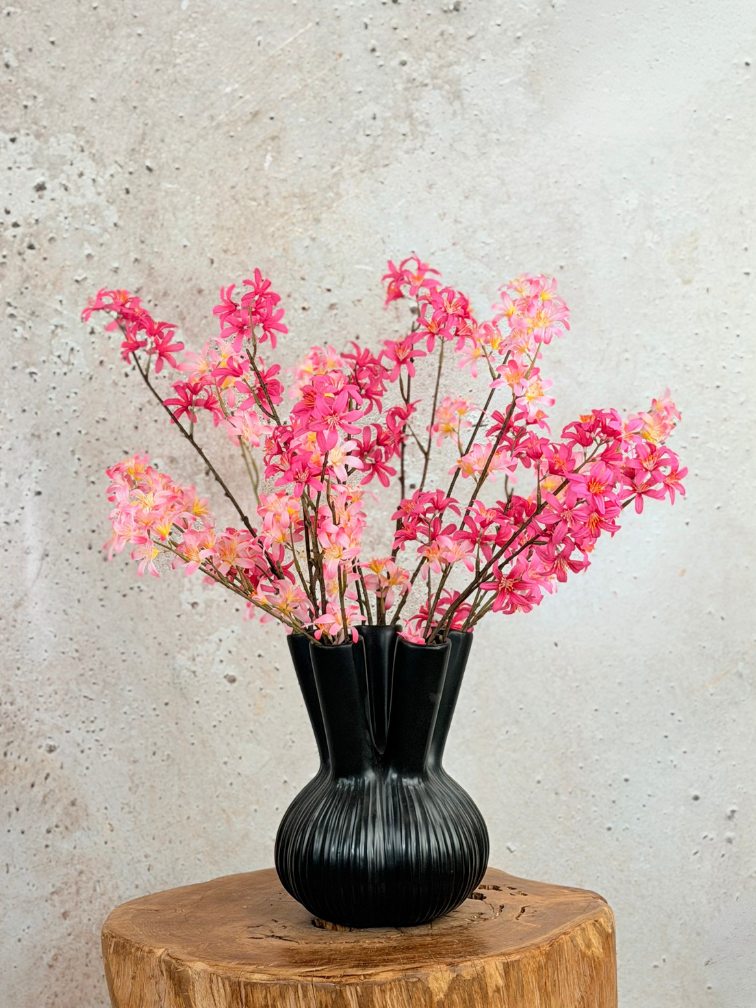Zijden boeket "Pink Blossom" incl. zwarte vaas