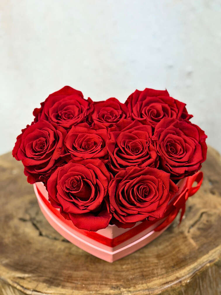 Longlife Rozenbox 'hart' (9 stuks rozen)