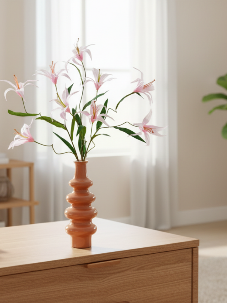 Zijden boeket "Pastel Lily's" incl.  vaas