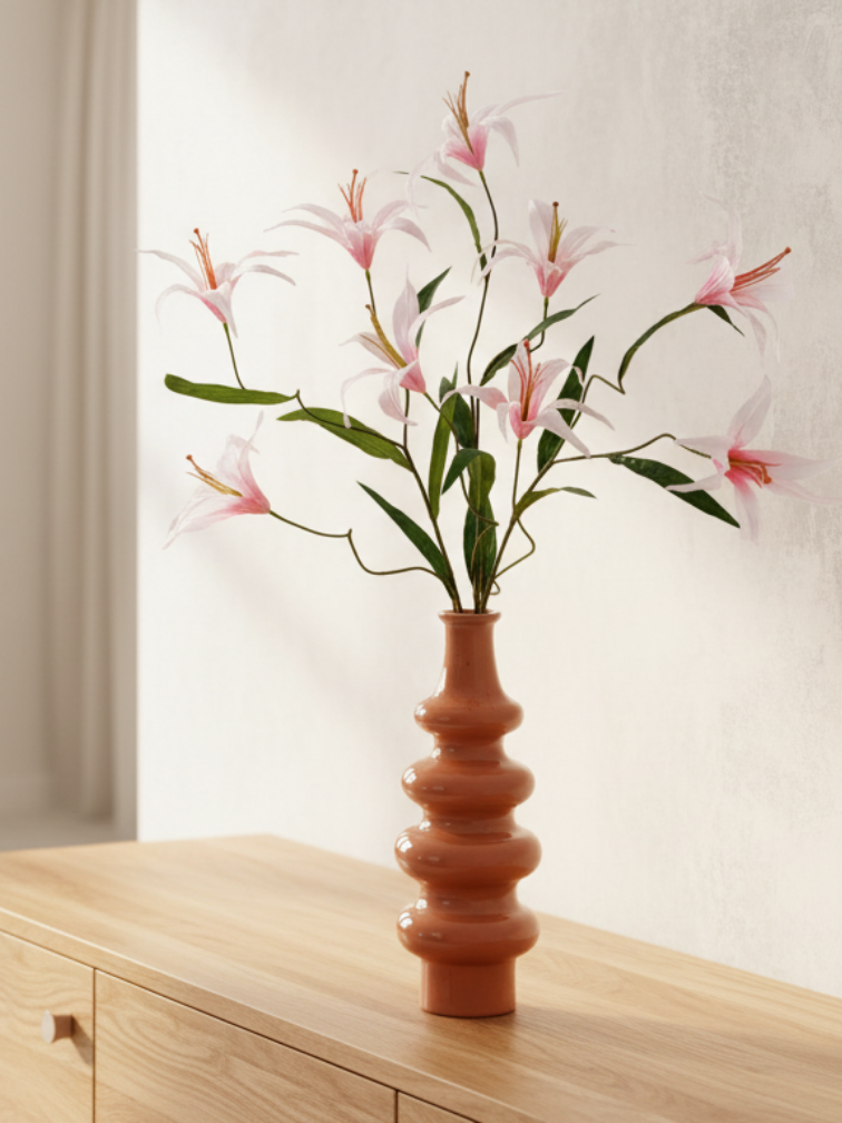 Zijden boeket "Pastel Lily's" incl.  vaas