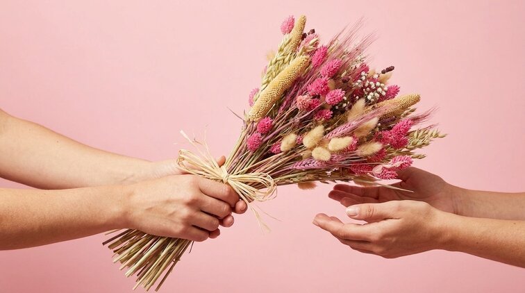 Veldboeket droogbloemen "Pink Haven" | 55cm