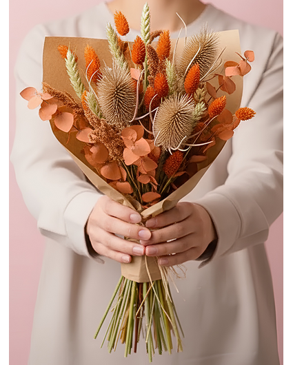 Veldboeket droogbloemen "Orange Clover"| 55cm