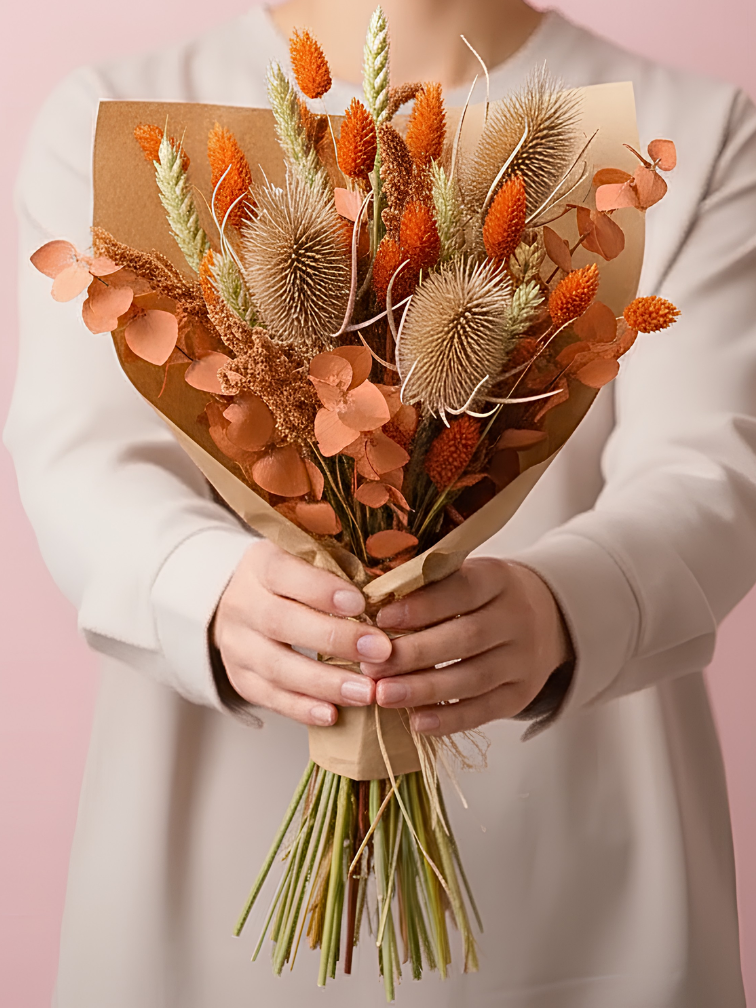 Veldboeket droogbloemen "Orange Clover"| 55cm