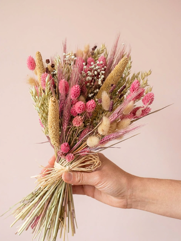 Veldboeket droogbloemen "Pink Haven" | 55cm