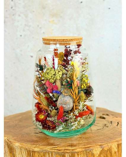 Luxe grote glazen pot met droogbloemen (geverfd) – ⌀17xH25 cm