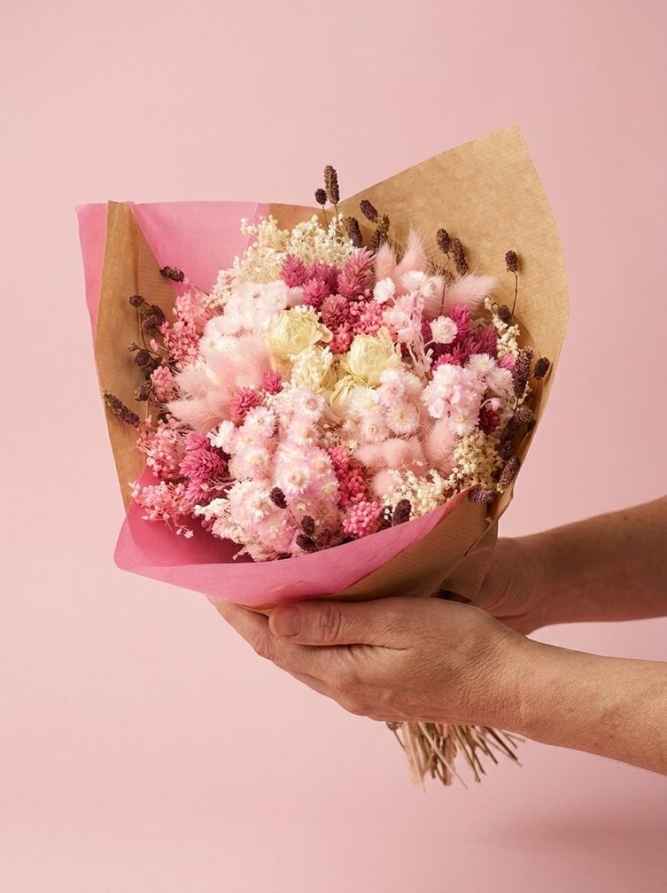 Veldboeket droogbloemen "White Pink" | 40cm