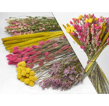 DIY - Droogboeket geel/roze "Soft Blend" - geel/roze