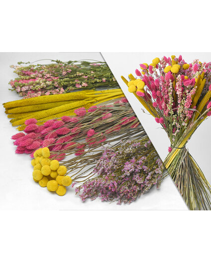 DIY - Droogboeket geel/roze "Soft Blend" - geel/roze