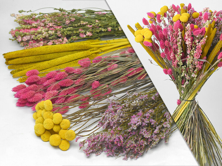 DIY - Droogboeket geel/roze "Soft Blend" - geel/roze