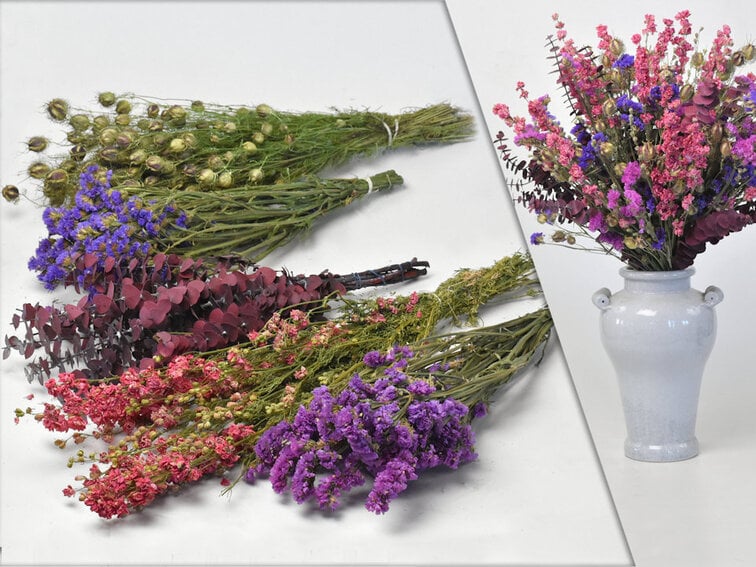 DIY - Droogboeket paars/roze "Bright Flair"
