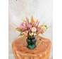 Mini-droogboeket 'Pink Bliss' - inclusief groene vaasje  | 25cm