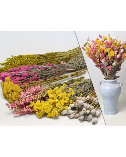 DIY - Droogboeket geel/roze "Yellow Kiss" - geel/roze