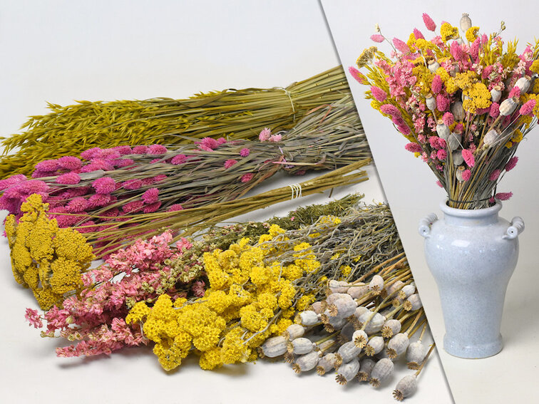 DIY - Droogboeket geel/roze "Yellow Kiss" - geel/roze