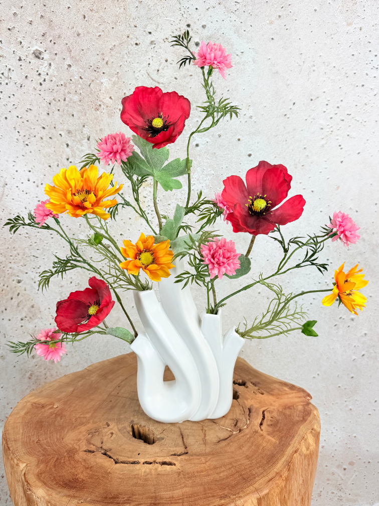 Zijden boeket "Veldbloemen"- inclusief vaas