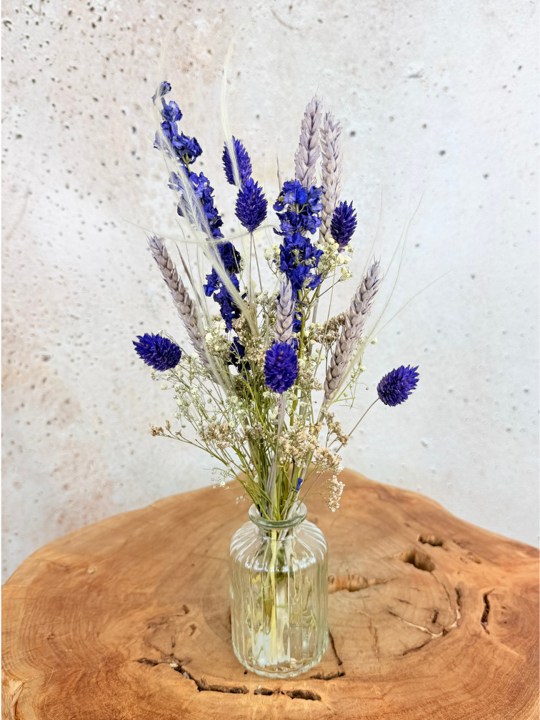 Droogbloemen boeket ‘Purple Spirit’ met vaasje