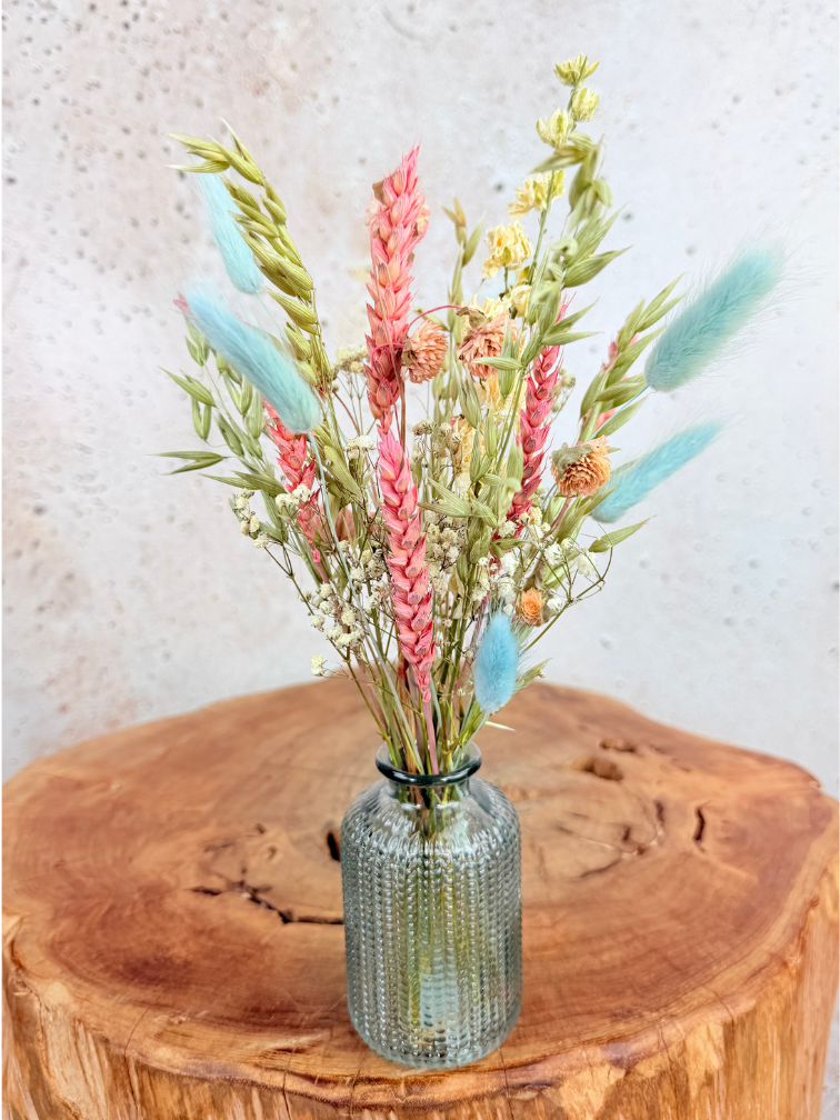 Droogbloemen boeket ‘Dreamy Pink’ met vaasje | 20cm