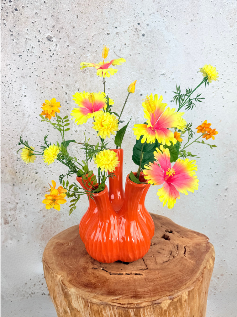 Zijden boeket "Tropische Bloesem" - met vaas | 60cm