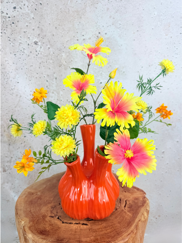 Zijden boeket "Tropische Bloesem" - met vaas | 60cm