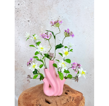 Zijden boeket ‘Veldboeket Roze’ met vaas
