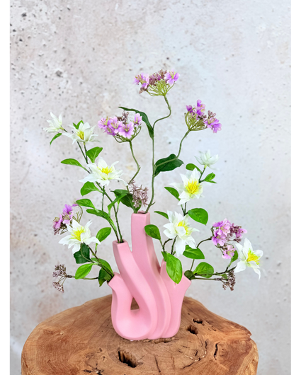 Zijden boeket ‘Veldboeket Roze’ met vaas