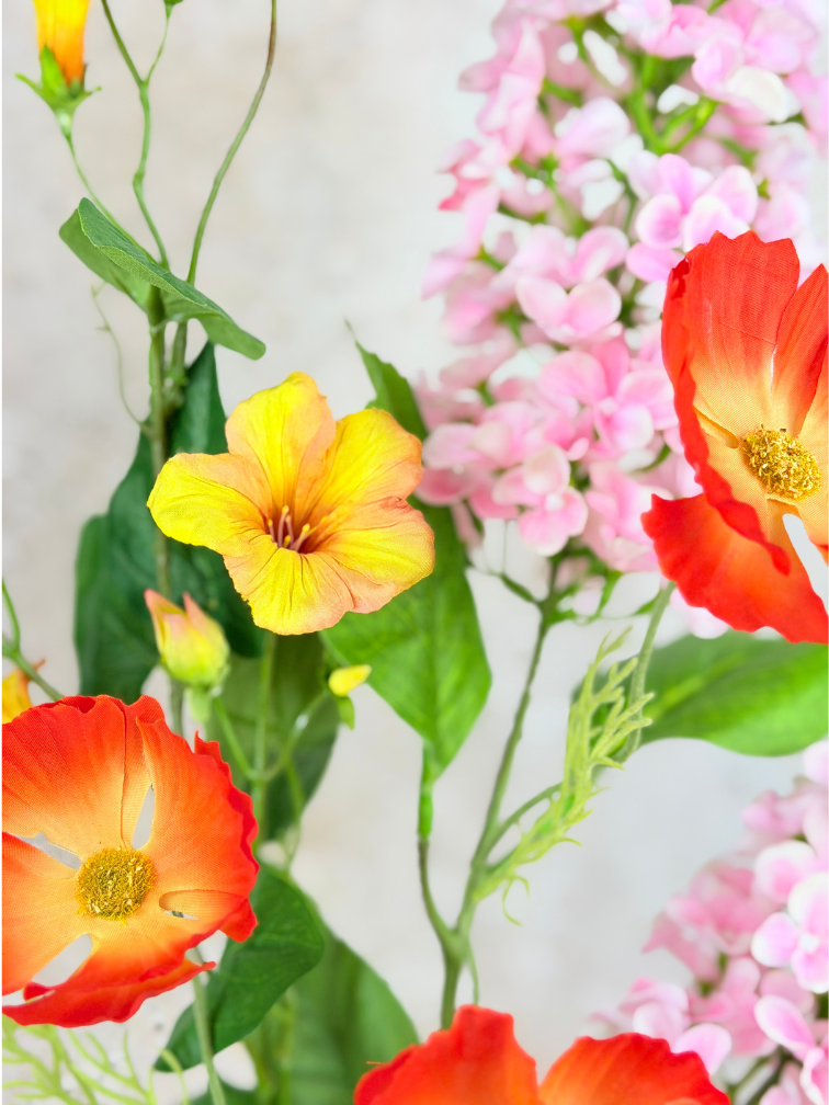 Zijden boeket ‘Pretty Flowers’ met vaas | 70cm