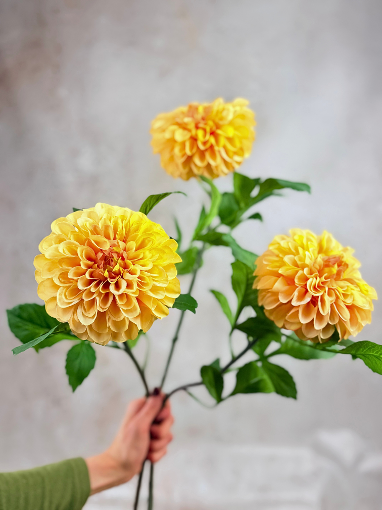 Combi-deal | Zijden bloemenbundel "Dahlia Pompon" - perzik
