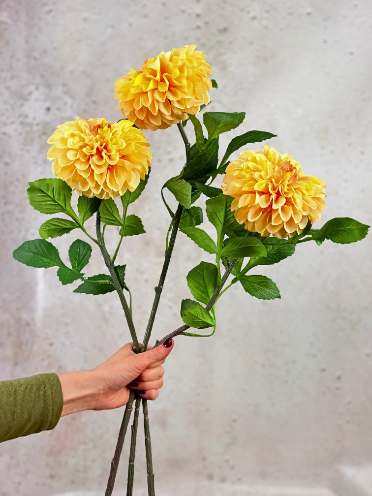 Combi-deal | Zijden bloemenbundel "Dahlia Pompon" - perzik