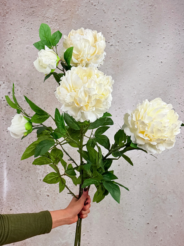 Combi-deal | Zijden bloemenbundel "Peony XL" - wit